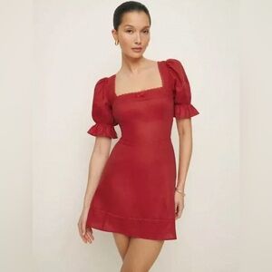 New Reformation Evianna Linen Red Mini Dress